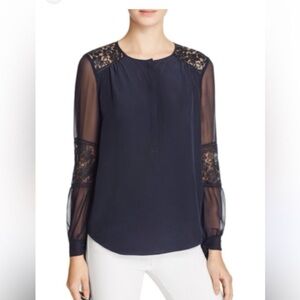 Rebecca Taylor Navy Sheer Lace Blouse silk Sz 12